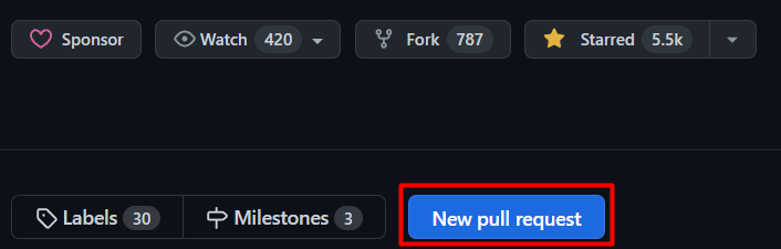 Location of the "New Pull Request" button