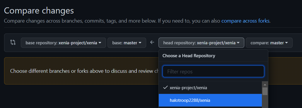 Drop-down list of repositories